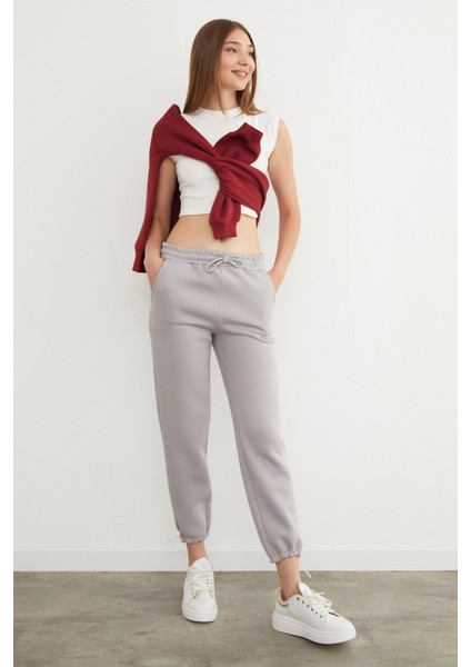 3 Iplik Beli Lastikli Paçası Stoperli Jogger Eşofman Altı