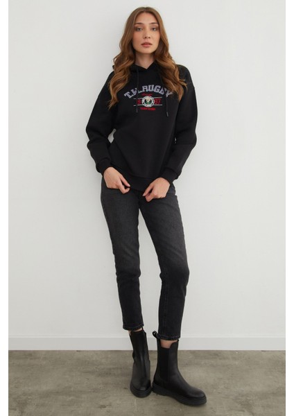 3 Iplik Rugby Nakışlı Kapüşonlu Sweatshirt modelleri