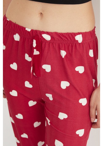 Kalp Desenli Süet Pijama Altı