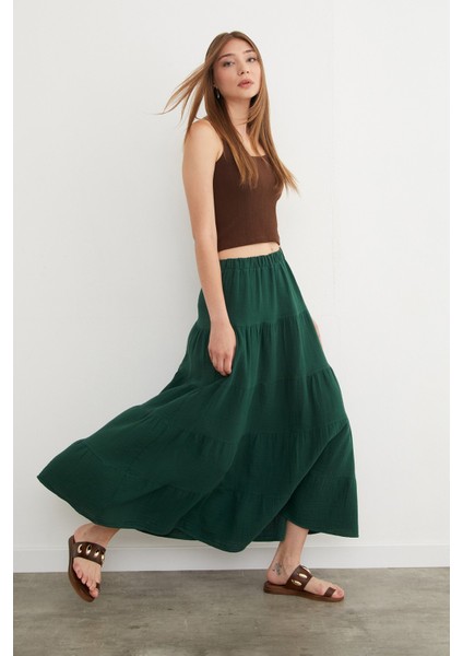 Beli Lastikli Keten Görünümlü Etek