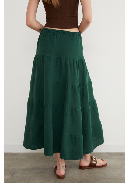 Beli Lastikli Keten Görünümlü Etek