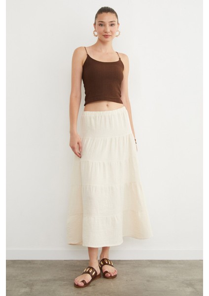 Beli Lastikli Keten Görünümlü Etek modelleri
