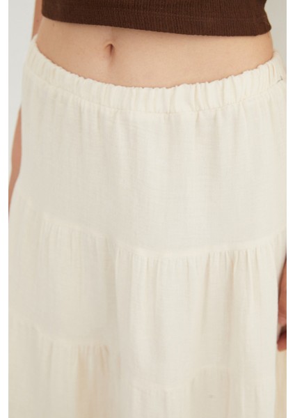 Beli Lastikli Keten Görünümlü Etek
