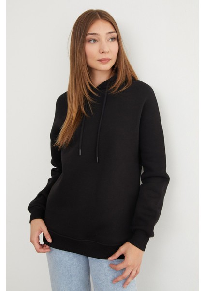 3 Iplik Basic Oversize Kapüşonlu Sweatshirt