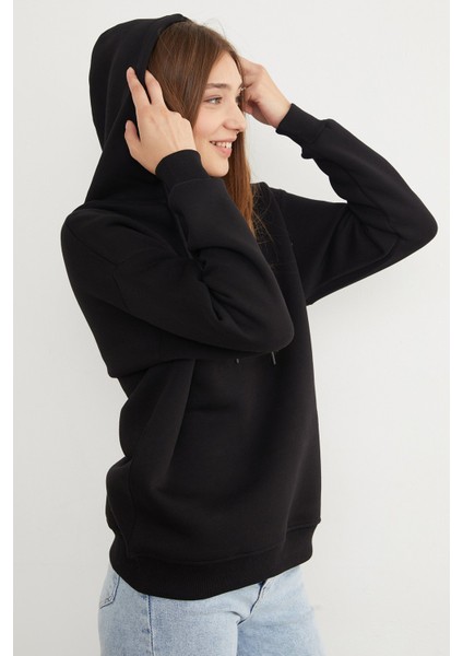3 Iplik Basic Oversize Kapüşonlu Sweatshirt
