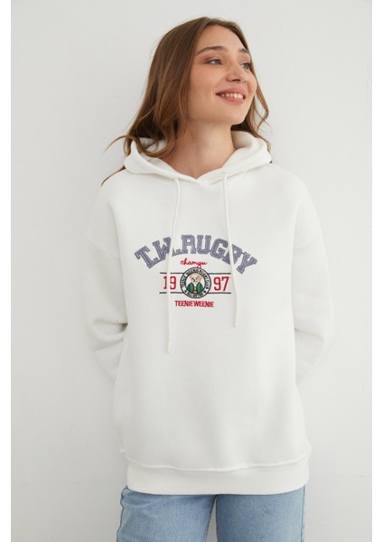 3 Iplik Rugby Nakışlı Kapüşonlu Sweatshirt