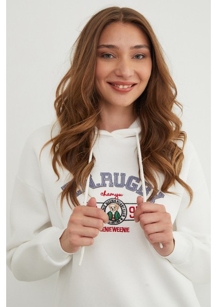 3 Iplik Rugby Nakışlı Kapüşonlu Sweatshirt modelleri