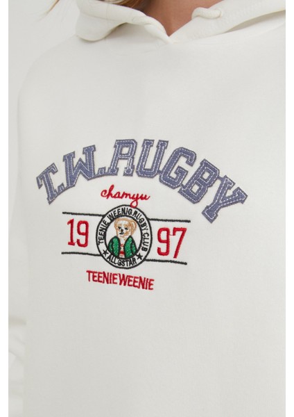 3 Iplik Rugby Nakışlı Kapüşonlu Sweatshirt indirimleri