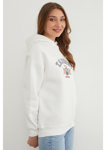 3 Iplik Rugby Nakışlı Kapüşonlu Sweatshirt