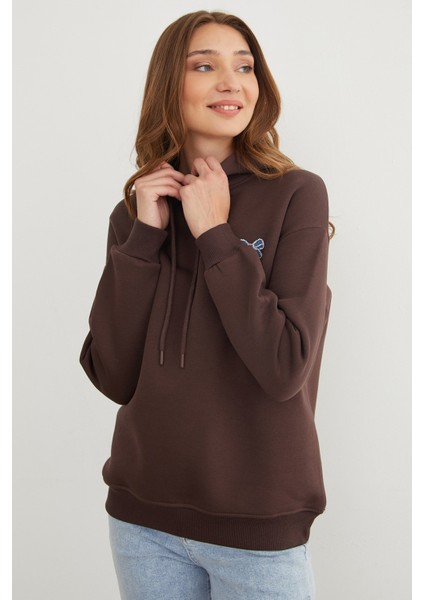 3 Iplik Fiyonk Işlemeli Kapüşonlu Sweatshirt fırsatları