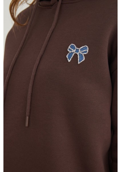 3 Iplik Fiyonk Işlemeli Kapüşonlu Sweatshirt indirimleri