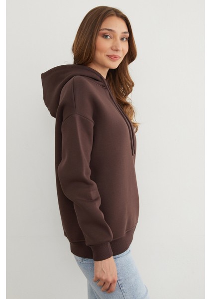 3 Iplik Fiyonk Işlemeli Kapüşonlu Sweatshirt