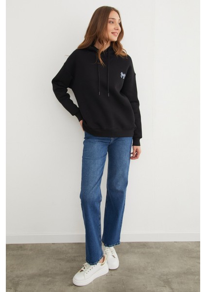 3 Iplik Fiyonk Işlemeli Kapüşonlu Sweatshirt fiyatları