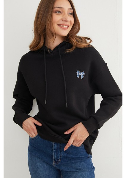 3 Iplik Fiyonk Işlemeli Kapüşonlu Sweatshirt fırsatları