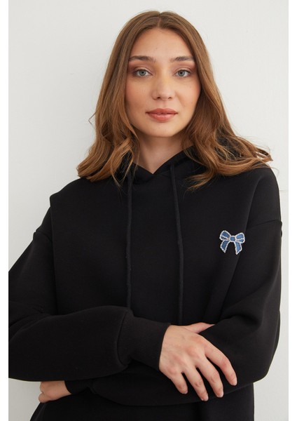 3 Iplik Fiyonk Işlemeli Kapüşonlu Sweatshirt indirimleri