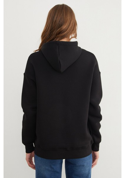 3 Iplik Fiyonk Işlemeli Kapüşonlu Sweatshirt