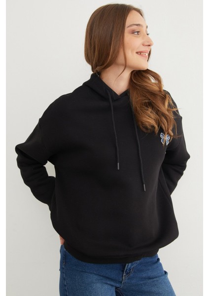3 Iplik Fiyonk Işlemeli Kapüşonlu Sweatshirt