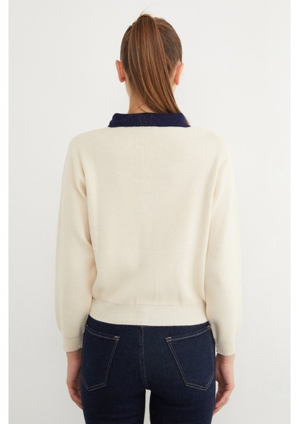 Basic Gömlek Yaka Yarım Düğmeli Triko Kazak