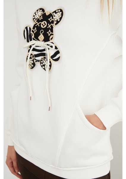 3 Iplik Ayıcık Nakışlı Cepli Kapüşonlu Oversize Sweatshirt indirimleri