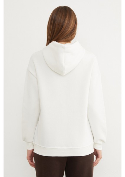 3 Iplik Ayıcık Nakışlı Cepli Kapüşonlu Oversize Sweatshirt