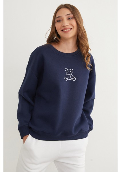 3 Iplik Ayıcık Baskılı Bisiklet Yaka Sweatshirt fırsatları