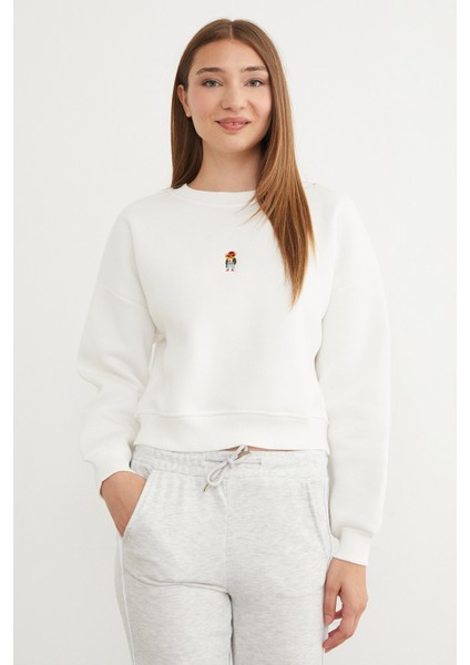 3 Iplik Ayıcık Nakışlı Bisiklet Yaka Sweatshirt modelleri