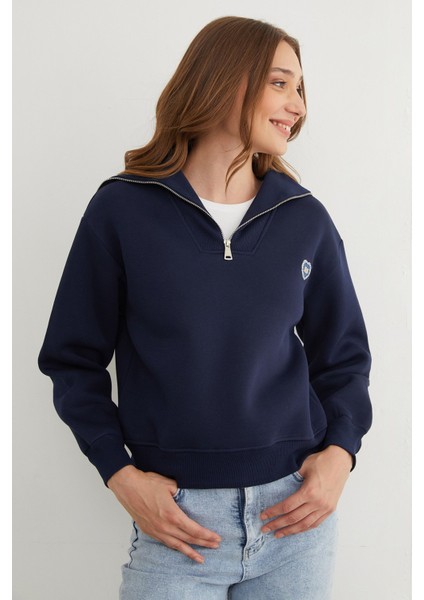 3 Iplik Kalp Nakışlı Yarım Fermuarlı Sweatshirt fiyatları