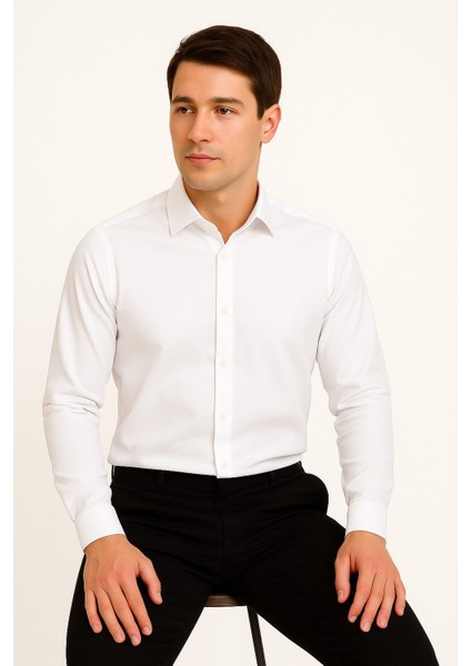 Erkek Saten Slimfit Uzun Kol Gömlek