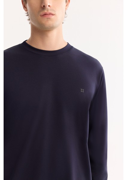 Erkek Lacivert Bisiklet Yaka Viskon Karışımlı Bi-Stretch Basic Regular Fit Sweatshirt B001081 fiyatları