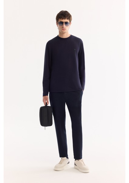 Erkek Lacivert Bisiklet Yaka Viskon Karışımlı Bi-Stretch Basic Regular Fit Sweatshirt B001081 indirimleri