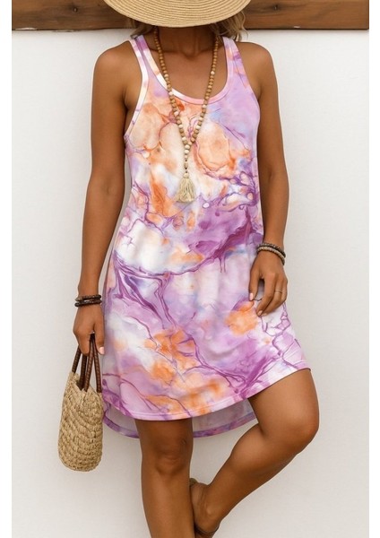 Kadın Askılı Sporcu Yaka Baskılı Süprem Elbise