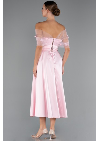 Kayık Yaka Midi Saten Davet Elbisesi ABK2431 fiyatları