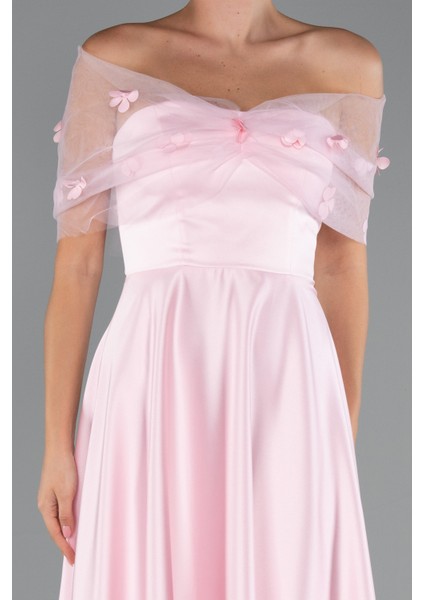 Kayık Yaka Midi Saten Davet Elbisesi ABK2431 modelleri