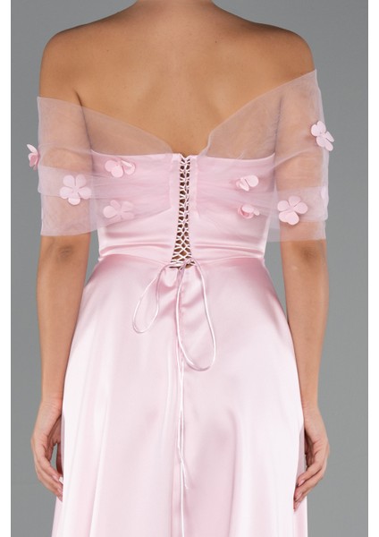 Kayık Yaka Midi Saten Davet Elbisesi ABK2431 fırsatları