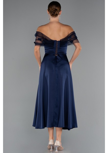 Kayık Yaka Midi Saten Davet Elbisesi ABK2431 fiyatları