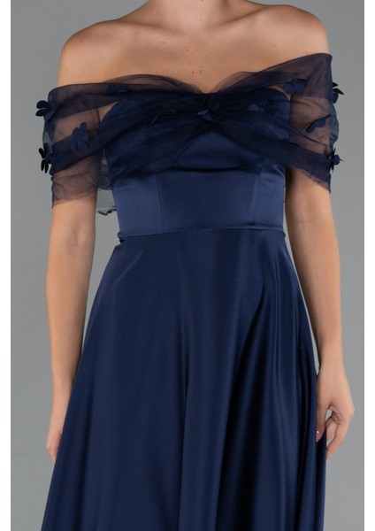 Kayık Yaka Midi Saten Davet Elbisesi ABK2431 modelleri