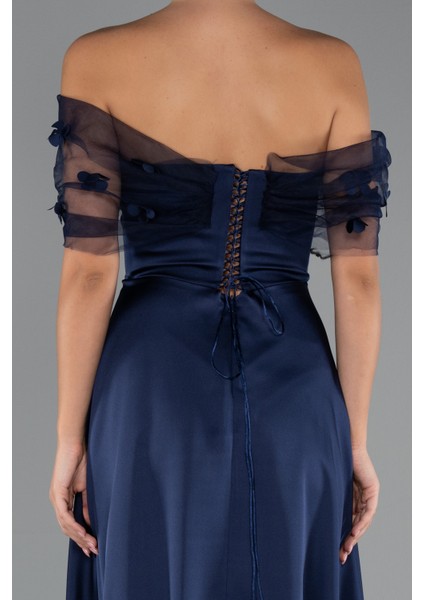 Kayık Yaka Midi Saten Davet Elbisesi ABK2431 fırsatları