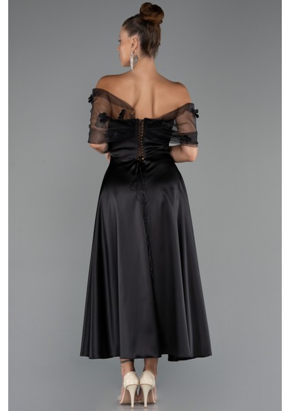 Kayık Yaka Midi Saten Davet Elbisesi ABK2431 fiyatları