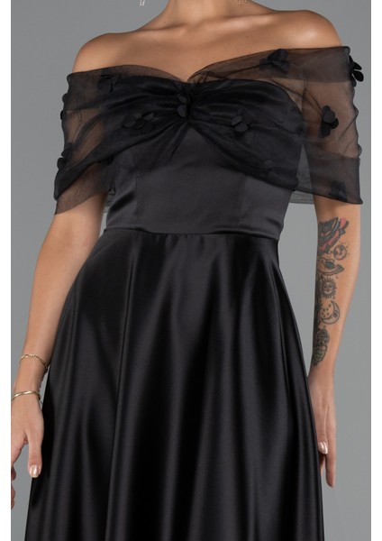 Kayık Yaka Midi Saten Davet Elbisesi ABK2431 modelleri