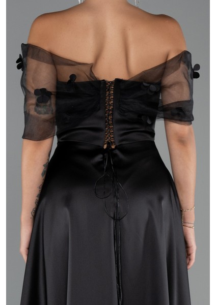 Kayık Yaka Midi Saten Davet Elbisesi ABK2431 fırsatları