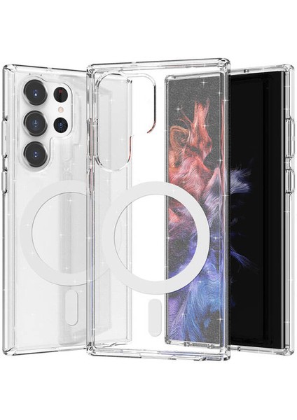 Samsung Galaxy S23 Ultra Kılıf Magsafe Destekli ve Renkli Simli Sert Şeffaf Tpu Silikon Kapak Royal Case/allstar