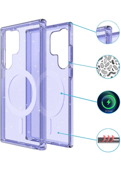 Samsung Galaxy S23 Ultra Kılıf Magsafe Destekli ve Renkli Simli Sert Şeffaf Tpu Silikon Kapak Royal Case/allstar modelleri