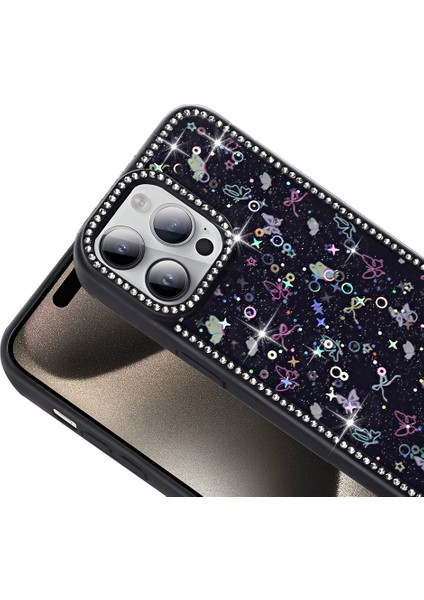 iPhone 14 Pro Kılıf Mini Desenli Taşlı ve Simli Sert Premium Siikon Kapak Royal Case/azra modelleri