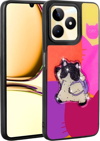 Realme C53 Kılıf Şirin Hayvan Figürlü ve Simli Sert Silikon Kapak Royal Case/amas