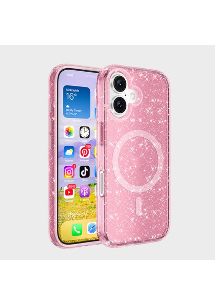 iPhone 16 Plus Kılıf Magsafe Destekli ve Renkli Simli Sert Şeffaf Tpu Silikon Kapak Royal Case/allstar