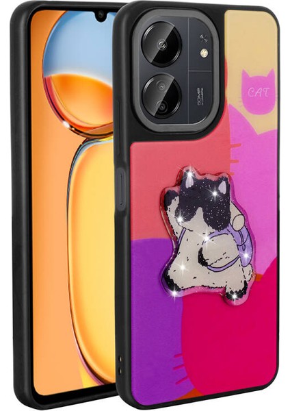 Poco C65 Kılıf Şirin Hayvan Figürlü ve Simli Sert Silikon Kapak Royal Case/amas