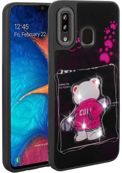 Galaxy A20 Kılıf Şirin Hayvan Figürlü ve Simli Sert Silikon Kapak Royal Case/amas