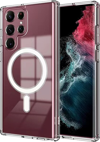 Samsung Galaxy S23 Ultra Magsafe Kılıf Sert Yapılı ve Şeffaf Sararmaz Premium Silikon Kapak Ryc/embos