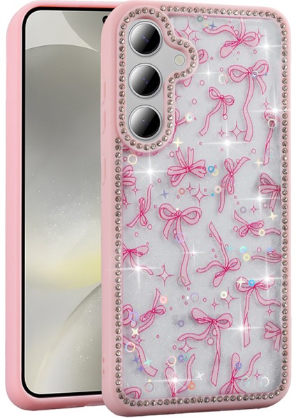 Samsung Galaxy S24 Fe Kılıf Mini Desenli Taşlı ve Simli Sert Premium Siikon Kapak Royal Case/azra