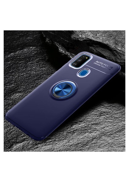 Samsung Galaxy M30S Kılıf Yüzüğü Stant ve Araç Tutucu Olabilen Şık Esnek Premium Silikon Kapak Ryc/ravel